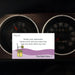 Card with text and a drink illustration on a car dashboard background
