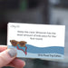 A hand with glittery silver nail polish holds a small printed card that reads, 'Keep this card. Whoever has the least amount of kids pays for the first round' with an illustration of sunglasses above blue wavy lines.