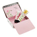 Pink tin with 'Busy Bees' branding containing two lip balms on a white background