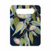 Great Southern Lands ceramic server with pink eucalyptus blossoms and green gum leaves against a dark navy background