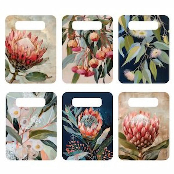 Collection of six Great Southern Lands ceramic servers featuring colourful Australian native protea and eucalyptus floral designs