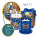 Blue tea-themed scented candle set with a glass jar candle, a matching blue candle holder, and a decorative gift box, all decorated with floral and butterfly motifs. The image includes promotional text reading 'White Tea' and '300g Candle with Cloche' on a clean white background.