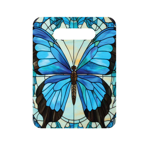 Blue butterfly design on a white background