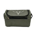 An olive green canvas zippered pouch featuring a white longhorn steer skull logo on the front flap, set against a plain white background.