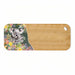 A rectangular bamboo cutting board with rounded corners and a small oval hole in the top-right corner. The left side features a decorative printed border with a watercolor-style koala holding a baby koala, surrounded by colorful flowers and green leaves on a dark background.