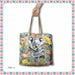 A tote bag with a watercolor-style koala and colorful flowers printed on it, held by a hand against a white background with a decorative border.