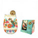 Brilliant Kookaburra stemless glass with a colorful kookaburra and floral design beside its matching gift box, finished with gold detailing.