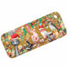 A rectangular phone case with rounded corners, featuring a detailed Christmas-themed illustration of Australian birds including an emu, cockatoos, and a kiwi, wearing Santa hats on a gold background.