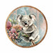 Midnight Australiana ceramic trivet featuring a koala among pink native flowers and eucalyptus foliage