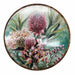 Midnight Australiana ceramic trivet featuring pink waratah, gum leaves and native berries.