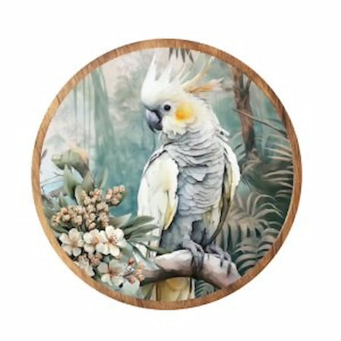 Midnight Australiana ceramic trivet featuring a white cockatoo perched among Australian native foliage