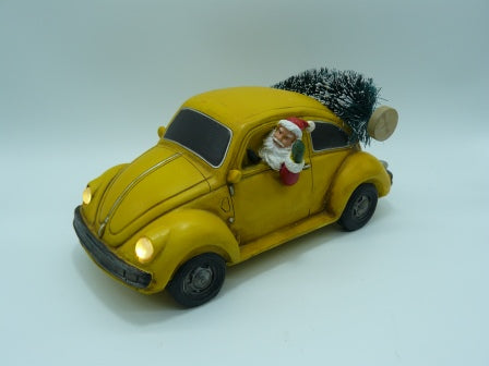 VW Yellow Buggy with Santa and his Tree 20cm