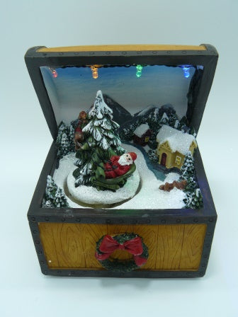 Jewel Box, LED with Turning Santa Sleigh on Tree - 12cm