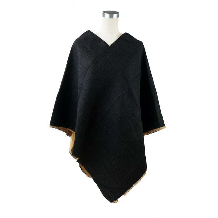 Black Fleece Poncho with Caramel Lining - Free Size