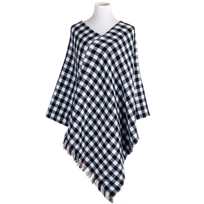 Black and White Checkered Poncho with a splash of colour, Free Size