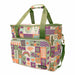 Bambury Zippora large insulated cooler bag in a retro patchwork print with green carry handles, adjustable shoulder strap and front zip pocket