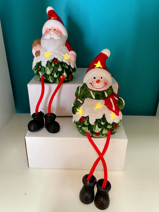 Ceramic Christmas LED Ornaments - Santa/Snowman Pinecones