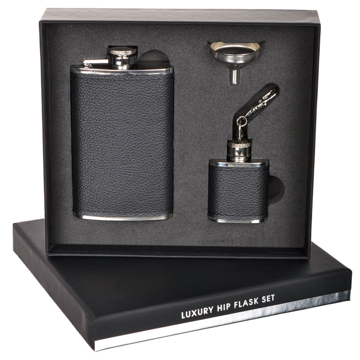 Luxury Hip Flask Gift Set - Black
