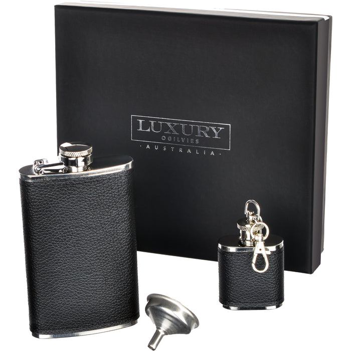 Luxury Hip Flask Gift Set - Black
