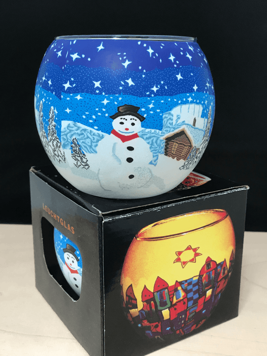 Glowing Art Glass Candle Holders Christmas Art de Lumina Snowman 