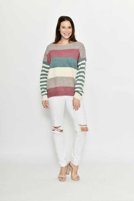 Knit Jumper Dusty Pink Multi Stripe Clothing Cali&Co 