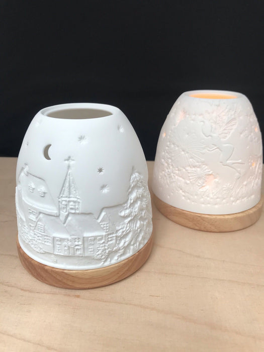Mini Igloo Porcelain Candle Holder on Wooden Base Christmas Art de Lumina 