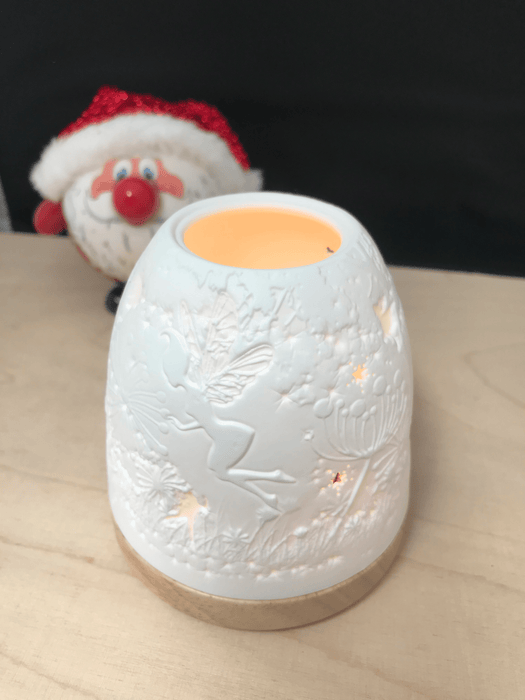 Mini Igloo Porcelain Candle Holder on Wooden Base Christmas Art de Lumina Fairy 
