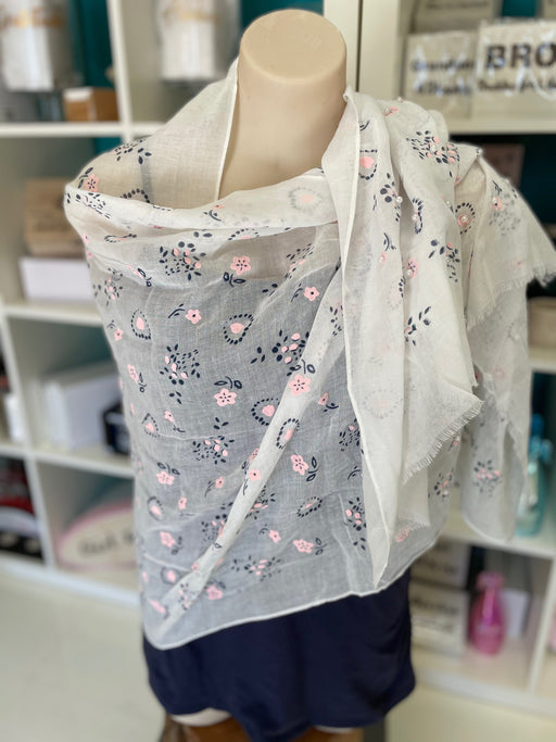 Scarf/Wrap Pink Flowers and Pearls Clothing Monteu 