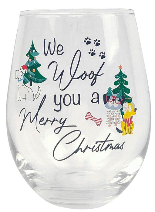 Christmas Wine Glass - Cat Santa Claws, Dog Woof